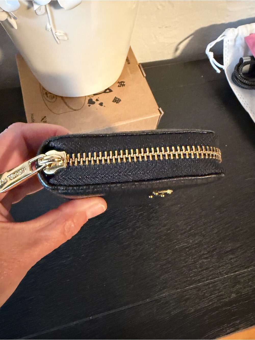 Michael Kors Black Pebbled Leather Zip-Around Wallet with Gold Plate - Picture 4 of 10